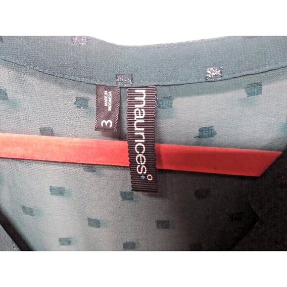 Maurices Tunic Top Womens 3X dark Green Long sleeve sheer dotted V neck pullover - Picture 8 of 13